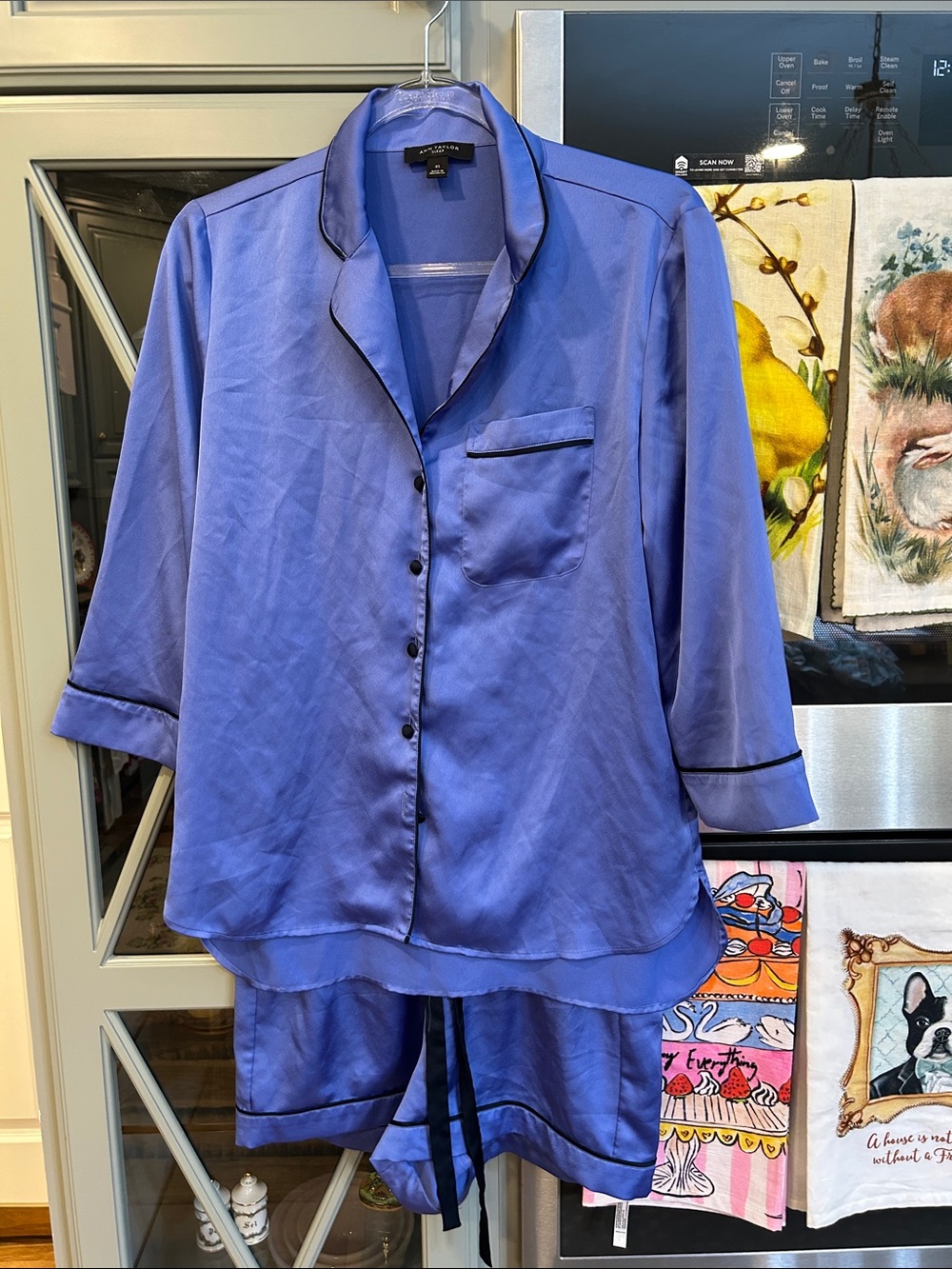 Ann Taylor Periwinkle Blue Silky Notch-Collar Pajama Set XS